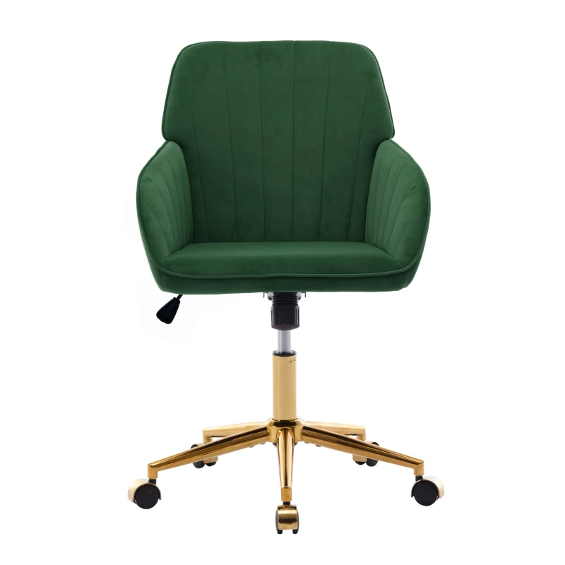 Adjustable Swivel Chair with Memory Foam Cushion and Lumbar Support, Ergonomic Office Chair with Golden Base, 24.5" L x 23.5" W x 37.5" H, Green