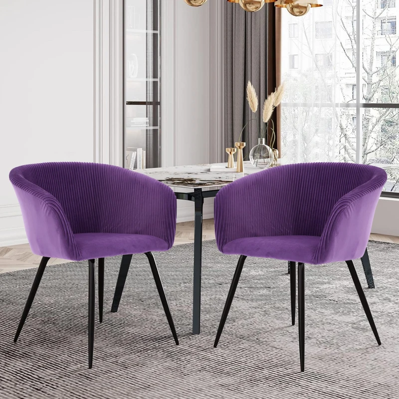 Modern Velvet Dining Chair with Armrests, Cushioned Bucket Seat, Ergonomic Design, 23" L x 22" W x 30" H, Purple
