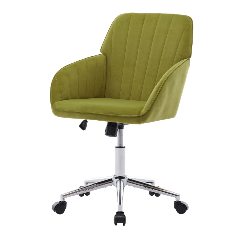 Adjustable Swivel Chair with Memory Foam Cushion and Lumbar Support, Ergonomic Office Chair with Silver Base, 25" L x 23" W x 38" H, Pale Green