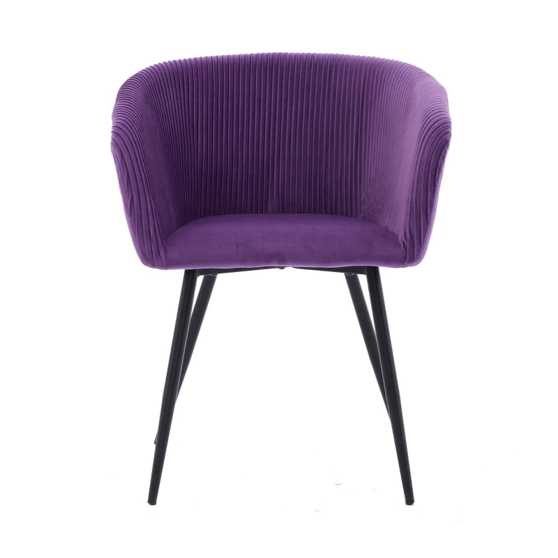 Modern Velvet Dining Chair with Armrests, Cushioned Bucket Seat, Ergonomic Design, 23" L x 22" W x 30" H, Purple