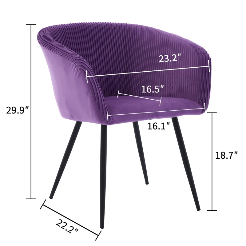 Modern Velvet Dining Chair with Armrests, Cushioned Bucket Seat, Ergonomic Design, 23" L x 22" W x 30" H, Purple