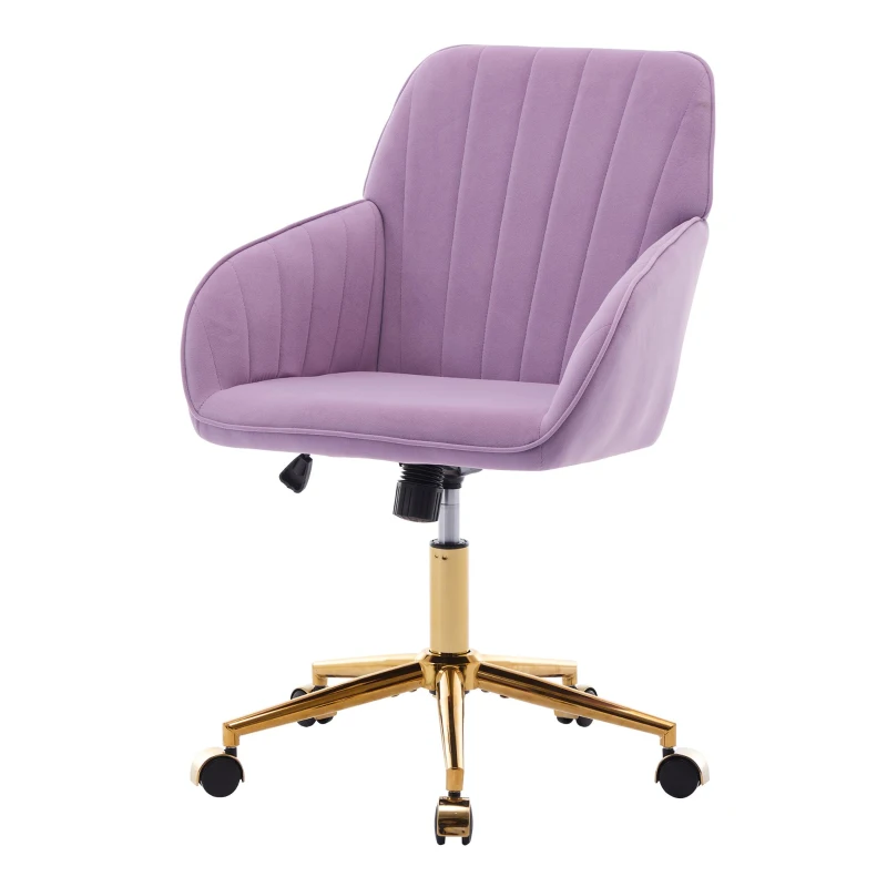 Adjustable Ergonomic Swivel Chair with Golden Base and Lumbar Support, Office Chair with Memory Foam Cushion, 25" L x 23" W x 38" H, Lilac