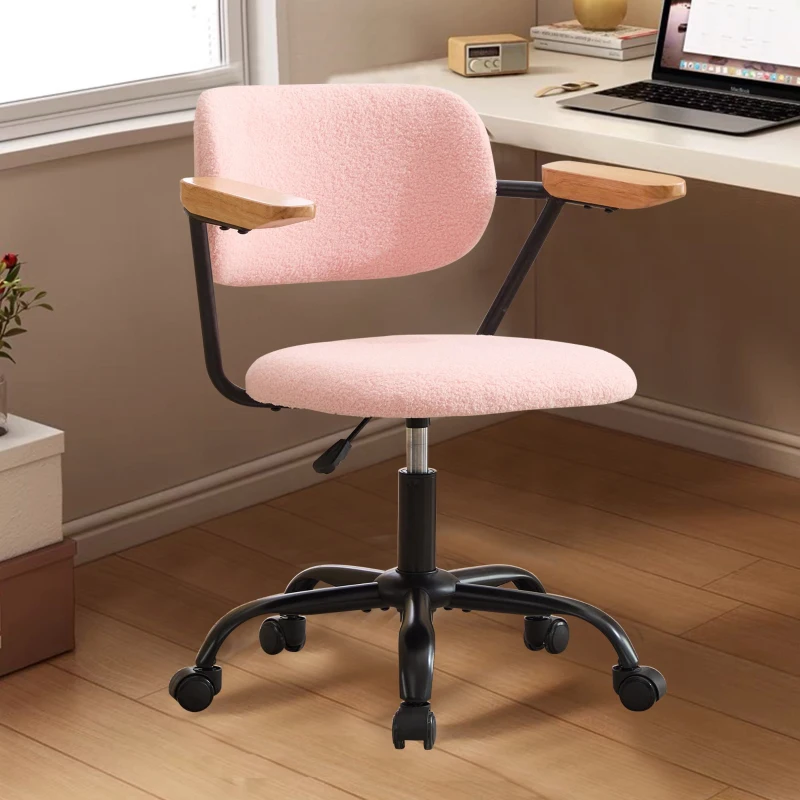 Height Adjustable Computer Chair with 360° Rotating Wheels, Ergonomic Backrest Support and Armrests, 26.5" L x 22" W x 33.5" H, Pink