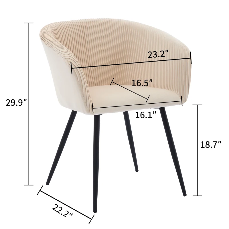Modern Velvet Dining Chair with Armrests, Cushioned Bucket Seat, Ergonomic Design, 23" L x 22" W x 30" H, Creamy White