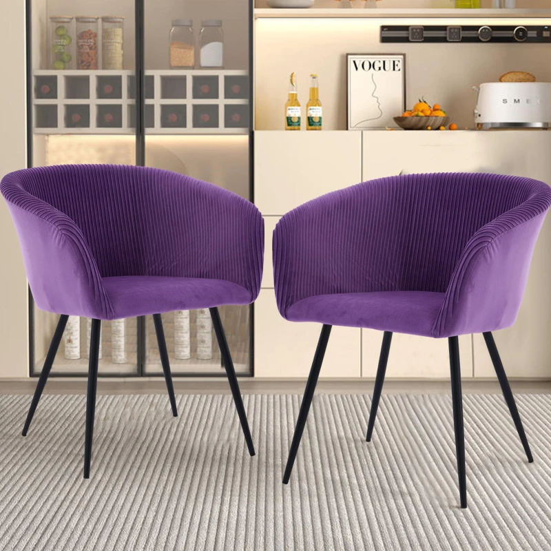 Modern Velvet Dining Chair with Armrests, Cushioned Bucket Seat, Ergonomic Design, 23" L x 22" W x 30" H, Purple