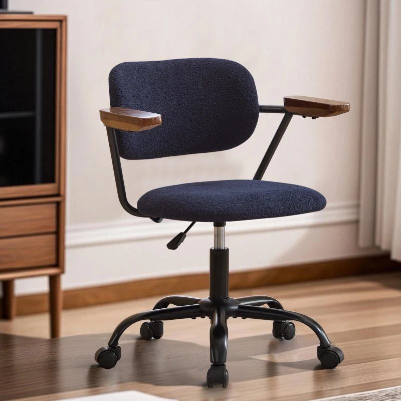 Height Adjustable Computer Chair with 360° Rotating Wheels, Ergonomic Backrest Support and Armrests, 26.5" L x 22" W x 33.5" H, Blue