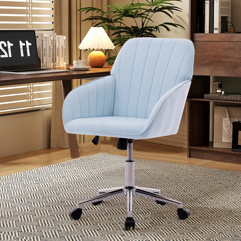 Adjustable Swivel Chair with Memory Foam Cushion and Lumbar Support, Ergonomic Office Chair with Silver Base, 25" L x 23" W x 38" H, Baby Blue