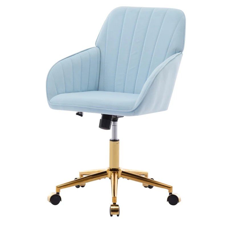 Adjustable Ergonomic Swivel Chair with Memory Foam Cushion, Office Chair with Golden Base, Lumbar Support, 25" L x 23" W x 38" H, Baby Blue