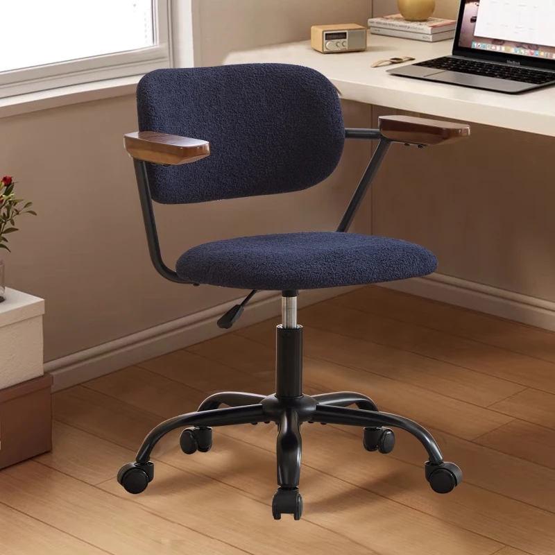 Height Adjustable Computer Chair with 360° Rotating Wheels, Ergonomic Backrest Support and Armrests, 26.5" L x 22" W x 33.5" H, Blue