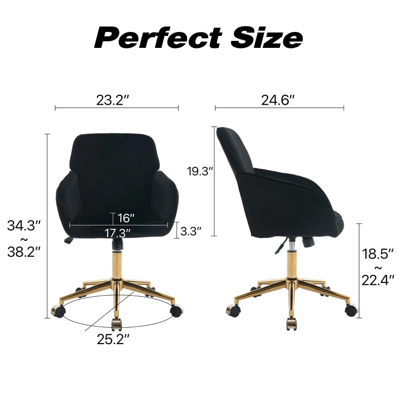 Adjustable Ergonomic Swivel Chair with Memory Foam Cushion and Lumbar Support, Office Chair with Silver Base, 25" L x 23" W x 38" H, Black