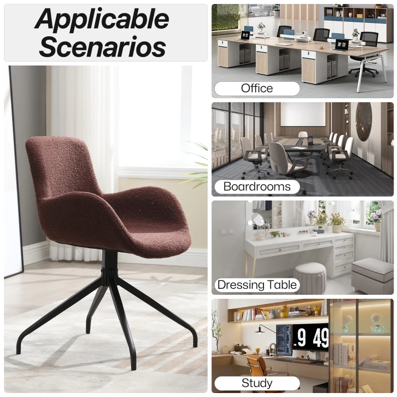 Teddy Velvet Upholstered Chair with Metal Legs for Bedroom, 360 Degree Rotating Computer Chair, 23" L x 22.5" W x 32.5" H, Dark Brown