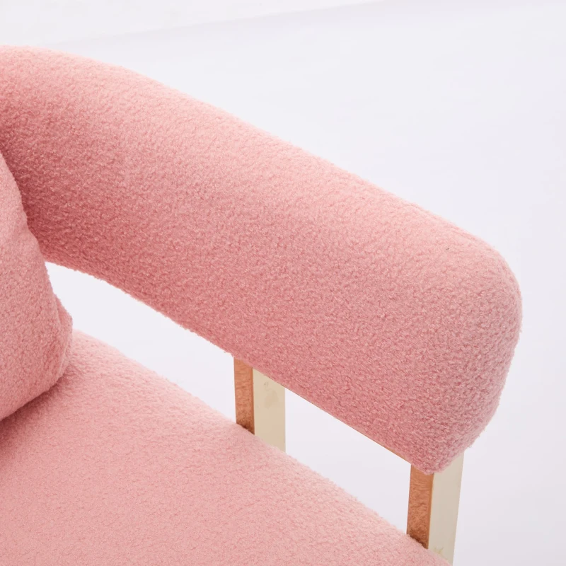 Modern Living Room Side Chair with Gold Metal Legs, Teddy Fleece Upholstered, Ergonomic Design, 26" L x 24.5" W x 27" H, Pink