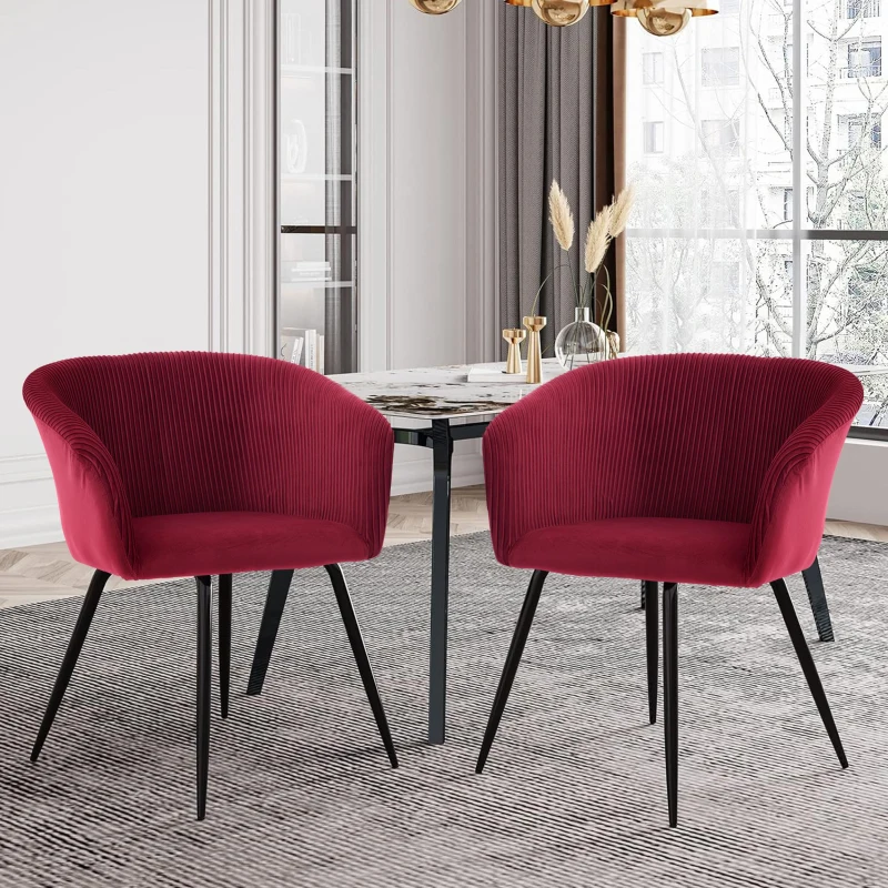Modern Velvet Dining Chair with Armrests, Cushioned Bucket Seat, Ergonomic Design, 23" L x 22" W x 30" H, Wine Red