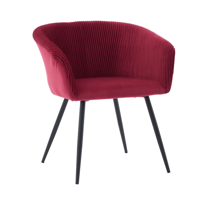Modern Velvet Dining Chair with Armrests, Cushioned Bucket Seat, Ergonomic Design, 23" L x 22" W x 30" H, Wine Red