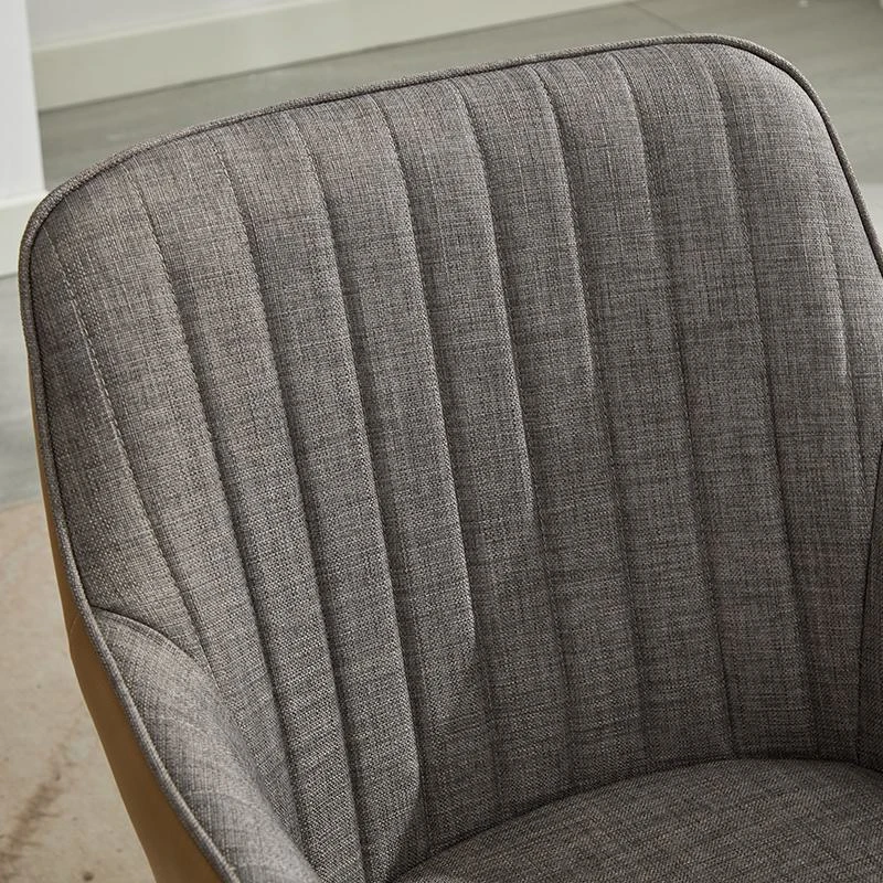 Leather Splicing Linen Dining Chair with Cushioned Seat and Metal Legs, Ergonomic Armchair, 25" L x 23" W x 33" H, Light Grey+Camel Oak