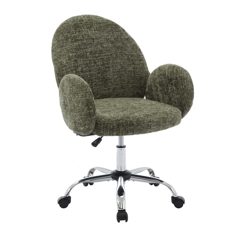 Rotating Office Chair with High Backrest and Circular Armrests, Ergonomic Design, Wide Seat, 25.5" L x 25" W x 39" H, Green