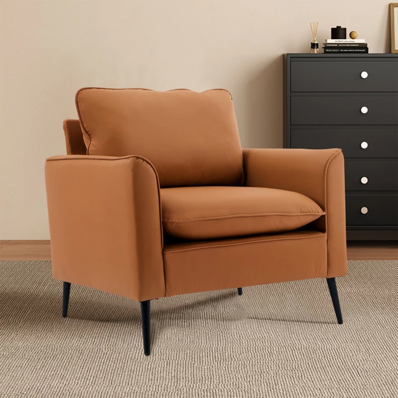 Leather Upholstered Sofa of Nordic Retro Light Luxury for Living Room and Bedroom, Single Casual Sofa, 31.5" L x 26" W x 31.5" H, Brown