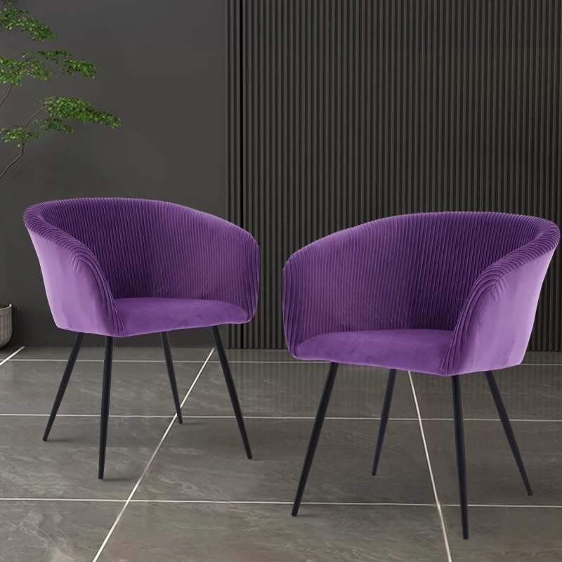 Modern Velvet Dining Chair with Armrests, Cushioned Bucket Seat, Ergonomic Design, 23" L x 22" W x 30" H, Purple