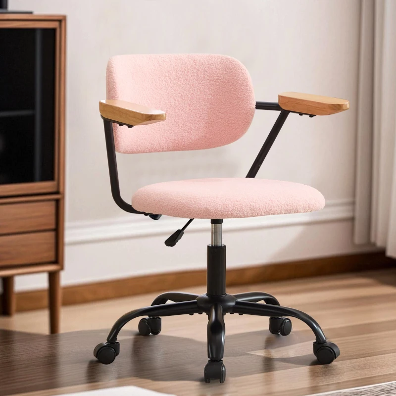 Height Adjustable Computer Chair with 360° Rotating Wheels, Ergonomic Backrest Support and Armrests, 26.5" L x 22" W x 33.5" H, Pink