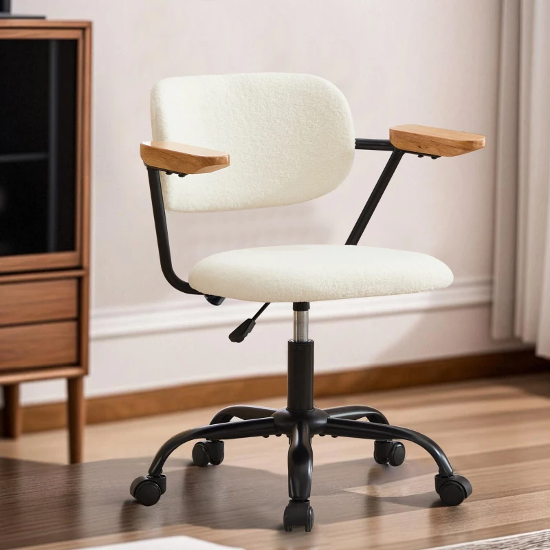 Height Adjustable Computer Chair with 360° Rotating Wheels, Ergonomic Backrest and Armrests, 26.5" L x 22" W x 33.5" H, White