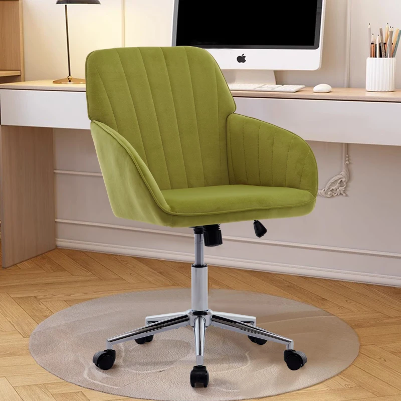 Adjustable Swivel Chair with Memory Foam Cushion and Lumbar Support, Ergonomic Office Chair with Silver Base, 25" L x 23" W x 38" H, Pale Green