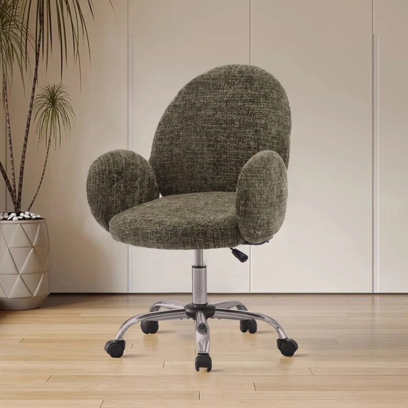 Rotating Office Chair with High Backrest and Circular Armrests, Ergonomic Design, Wide Seat, 25.5" L x 25" W x 39" H, Green