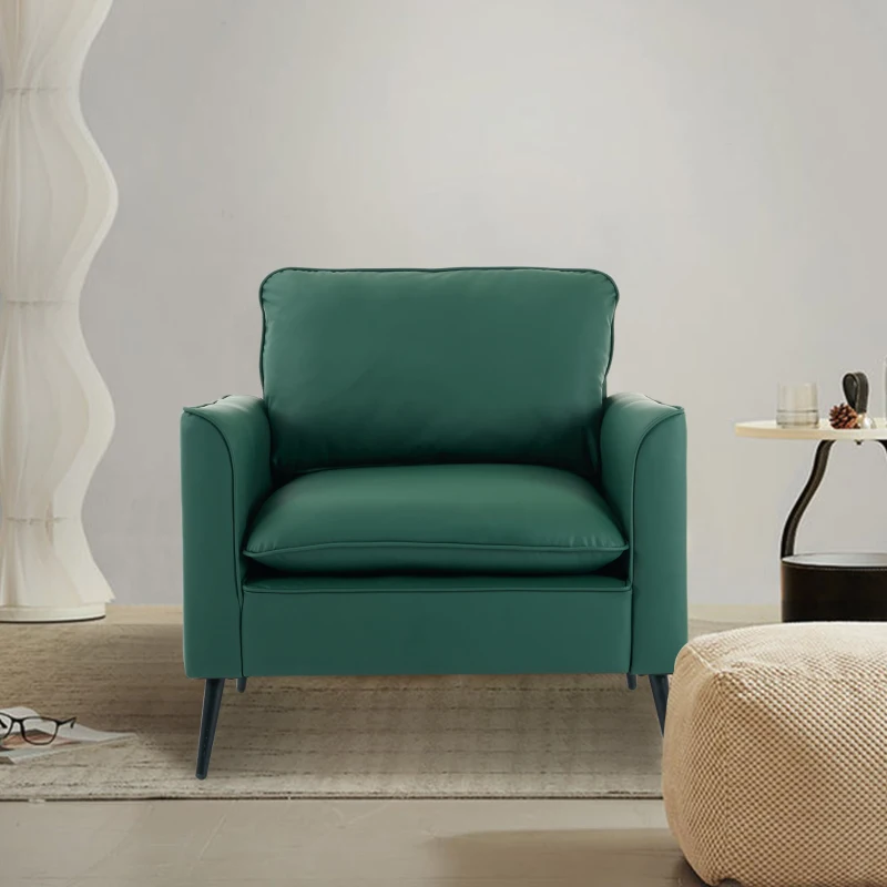 Leather Upholstered Sofa Chair of Nordic Retro Light Luxury for Living Room and Bedroom, Single Casual Sofa, 31.5" L x 26" W x 31.5" H, Green