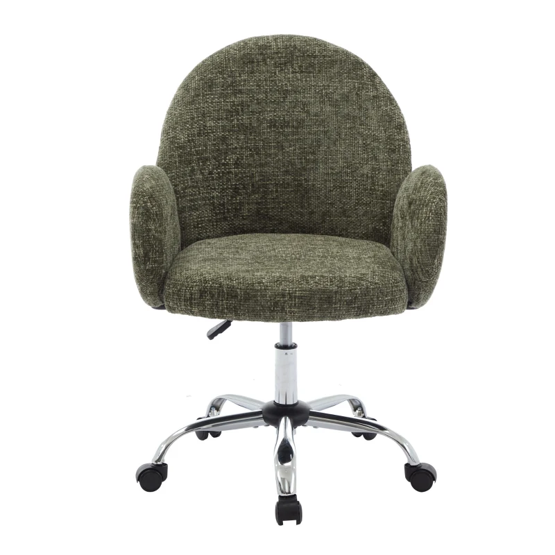 Rotating Office Chair with High Backrest and Circular Armrests, Ergonomic Design, Wide Seat, 25.5" L x 25" W x 39" H, Green