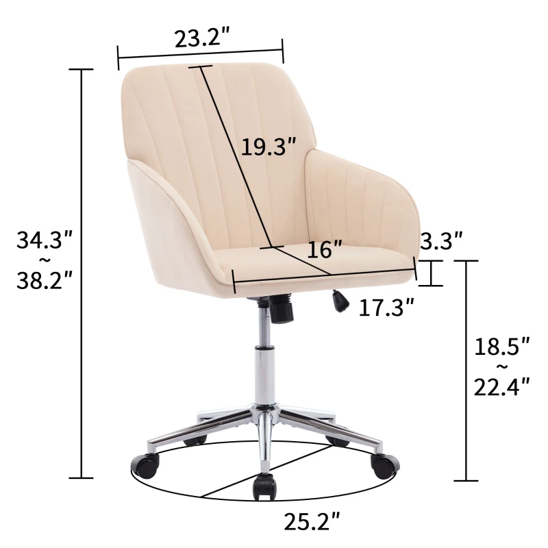 Adjustable Swivel Chair with Memory Foam Cushion and Lumbar Support, Ergonomic Office Chair with Silver Base, 25" L x 23" W x 38" H, khaki
