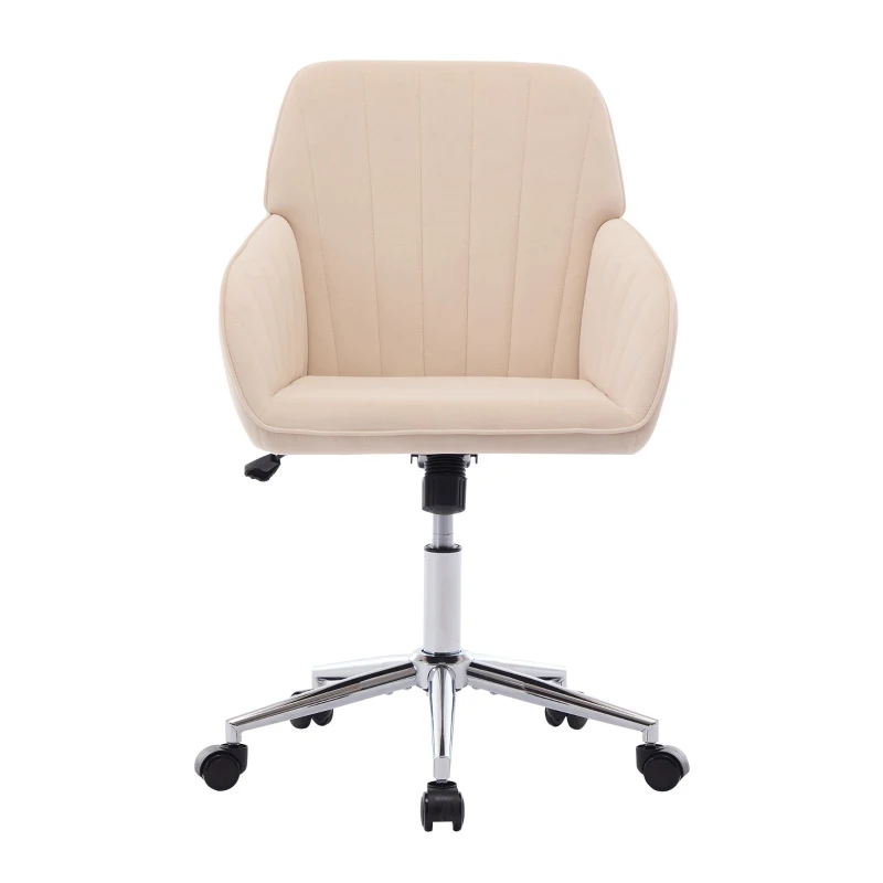 Adjustable Swivel Chair with Memory Foam Cushion and Lumbar Support, Ergonomic Office Chair with Silver Base, 25" L x 23" W x 38" H, khaki
