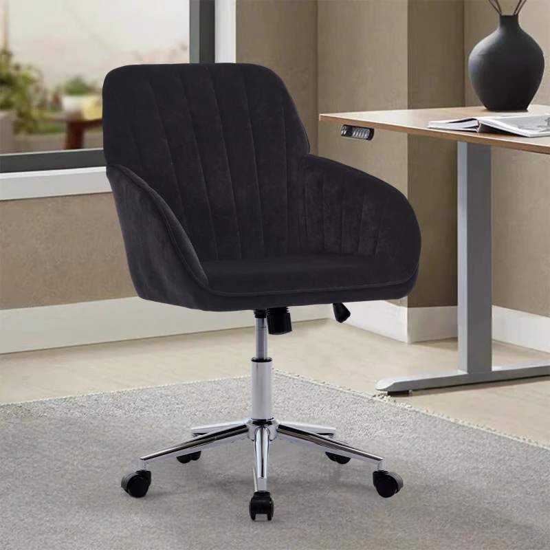 Adjustable Ergonomic Swivel Chair with Memory Foam Cushion and Lumbar Support, Office Chair with Silver Base, 25" L x 23" W x 38" H, Black