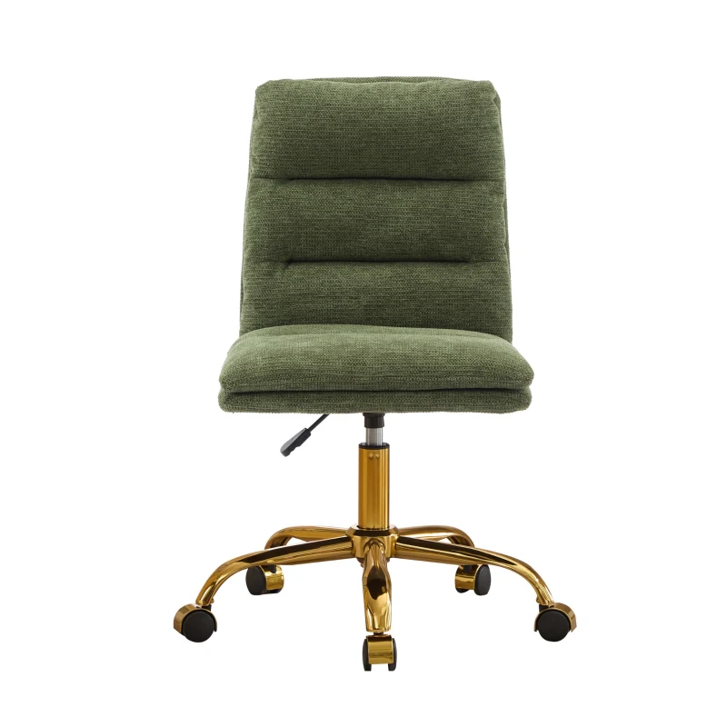 Armless Office Chair with Wheels and Fabric Cushions, Adjustable Height and Tilt, Ergonomic Design, 22" L x 21.5" W x 41" H, Green