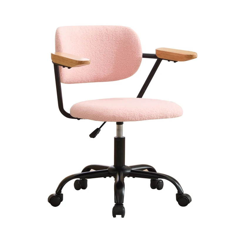 Height Adjustable Computer Chair with 360° Rotating Wheels, Ergonomic Backrest Support and Armrests, 26.5" L x 22" W x 33.5" H, Pink