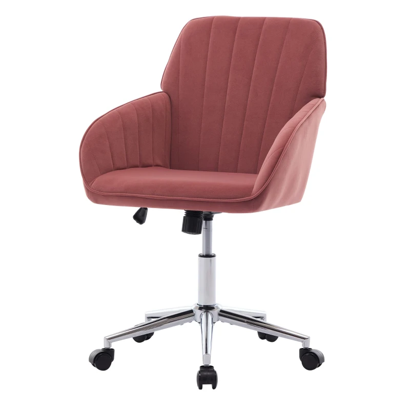 Adjustable Swivel Chair with Memory Foam Cushion and Lumbar Support, Ergonomic Office Chair with Silver Base, 25" L x 23" W x 38" H, Rose Red