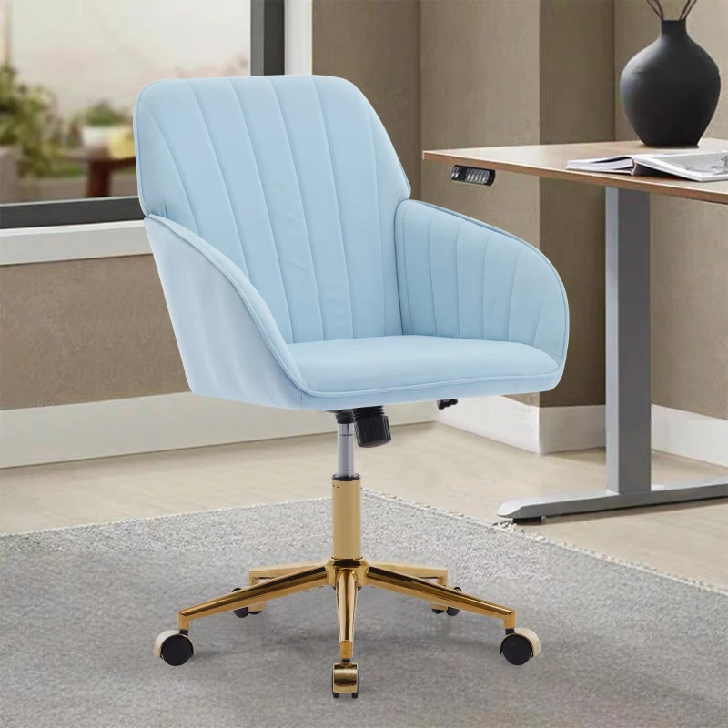 Adjustable Ergonomic Swivel Chair with Memory Foam Cushion, Office Chair with Golden Base, Lumbar Support, 25" L x 23" W x 38" H, Baby Blue