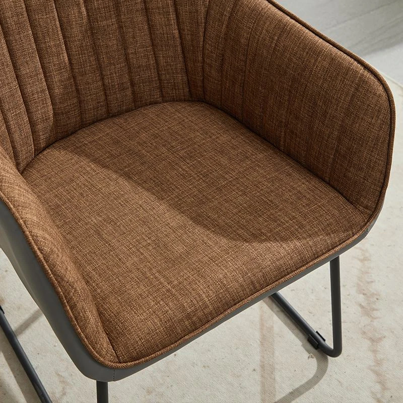 Leather Splicing Linen Dining Chair with Cushioned Seat and Metal Legs, Ergonomic Armchair, 25" L x 23" W x 33" H, Black+Brown+Grey