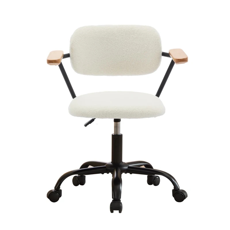 Height Adjustable Computer Chair with 360° Rotating Wheels, Ergonomic Backrest and Armrests, 26.5" L x 22" W x 33.5" H, White