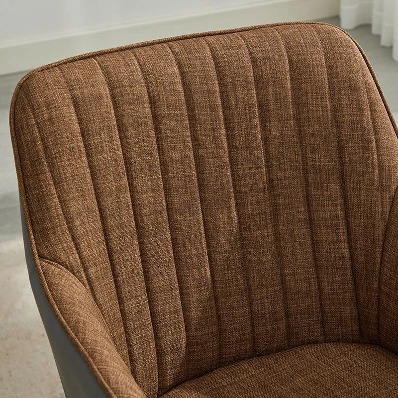 Leather Splicing Linen Dining Chair with Cushioned Seat and Metal Legs, Ergonomic Armchair, 25" L x 23" W x 33" H, Black+Brown+Grey