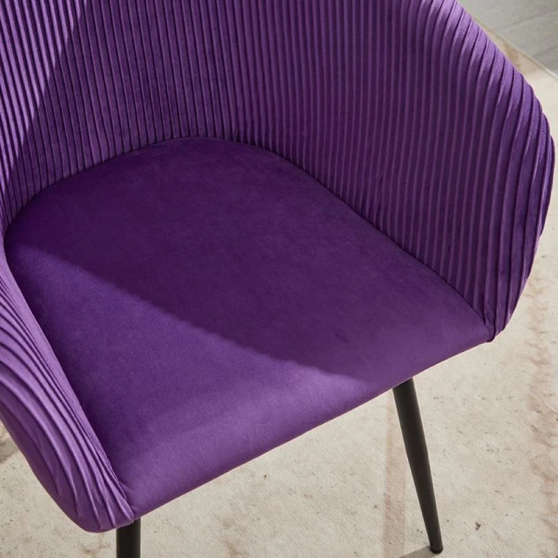 Modern Velvet Dining Chair with Armrests, Cushioned Bucket Seat, Ergonomic Design, 23" L x 22" W x 30" H, Purple