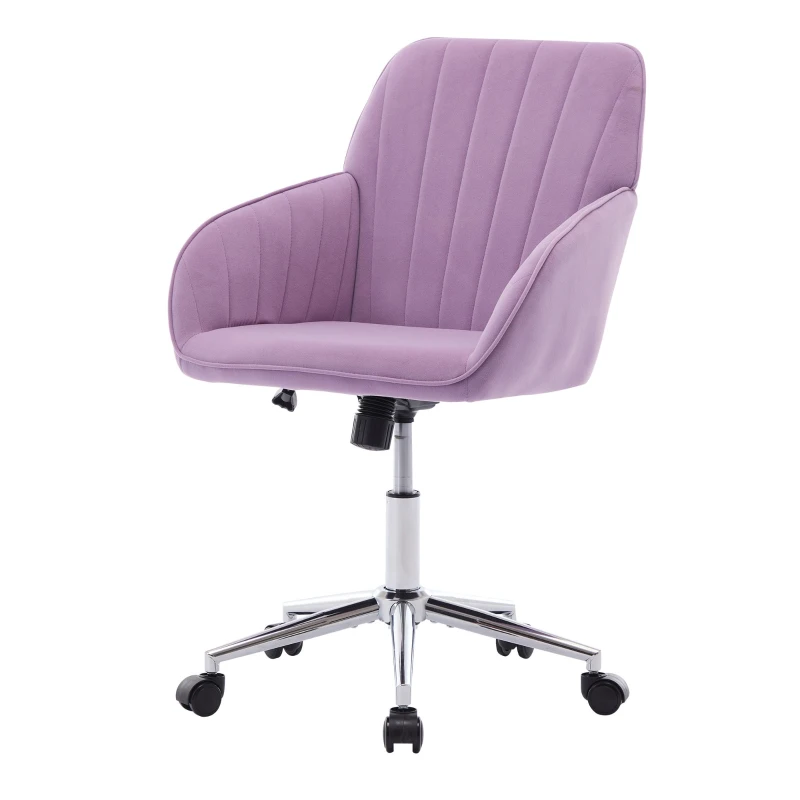Adjustable Ergonomic Swivel Chair with Memory Foam Cushion and Lumbar Support, Office Chair with Silver Base, 25" L x 23" W x 38" H, Lilac