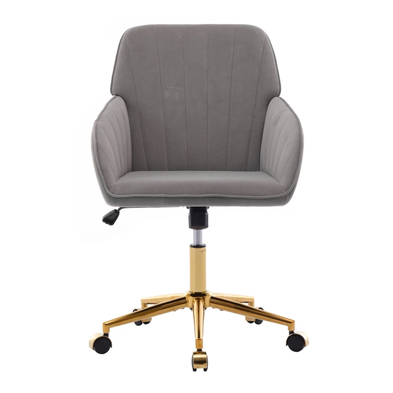 Adjustable Swivel Chair with Memory Foam Cushion and Lumbar Support, Ergonomic Office Chair with Golden Base, 25" L x 23" W x 38" H, Gray