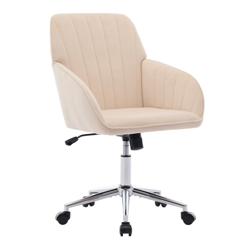 Adjustable Swivel Chair with Memory Foam Cushion and Lumbar Support, Ergonomic Office Chair with Silver Base, 25" L x 23" W x 38" H, khaki