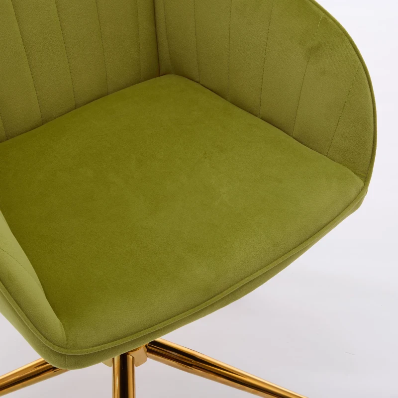 Adjustable Ergonomic Swivel Chair with Velvet Cushion and Lumbar Support, Office Chair with Golden Base, 25" L x 23" W x 38" H, Pale Green