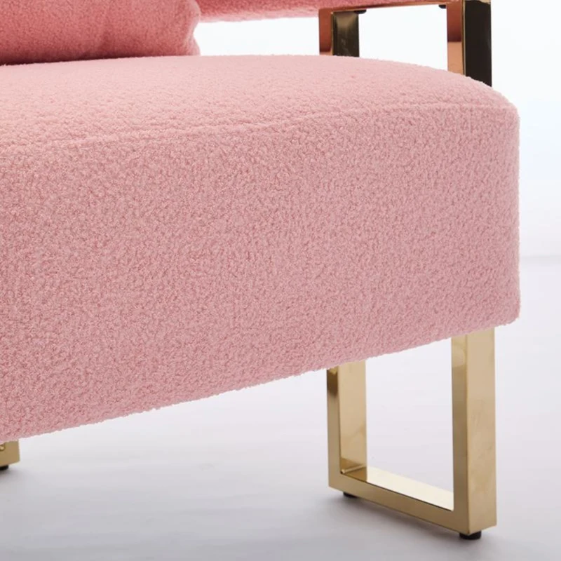 Modern Living Room Side Chair with Gold Metal Legs, Teddy Fleece Upholstered, Ergonomic Design, 26" L x 24.5" W x 27" H, Pink