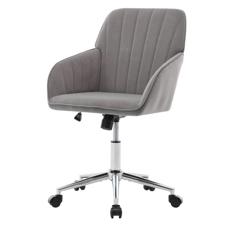 Adjustable Swivel Chair with Memory Foam Cushion and Lumbar Support, Ergonomic Office Chair with Silver Base, 25" L x 23" W x 38" H, Gray