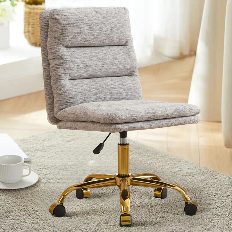 Armless Office Chair with Wheels and Fabric Cushions, Adjustable Height and Tilt, Ergonomic Design, 22" L x 21.5" W x 41" H, Grey