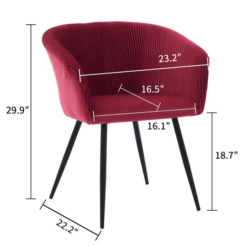 Modern Velvet Dining Chair with Armrests, Cushioned Bucket Seat, Ergonomic Design, 23" L x 22" W x 30" H, Wine Red