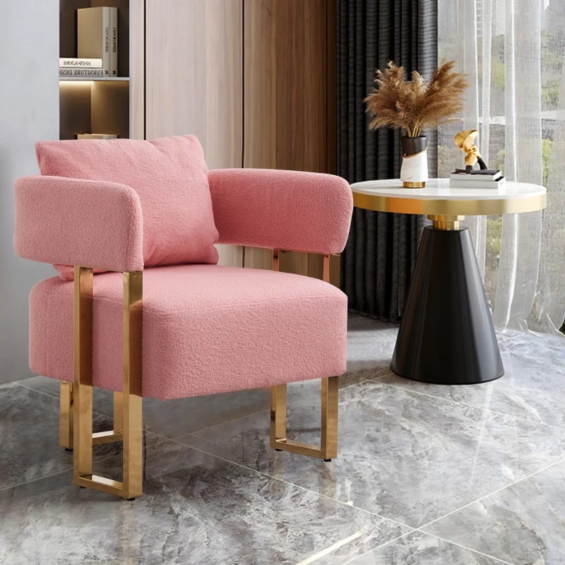 Modern Living Room Side Chair with Gold Metal Legs, Teddy Fleece Upholstered, Ergonomic Design, 26" L x 24.5" W x 27" H, Pink