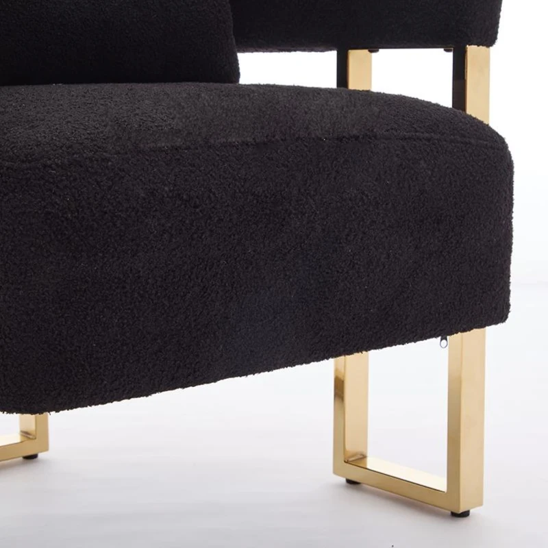 2-Set Living Room Teddy Fleece Upholstered Side Chair with Gold Metal Legs, Modern Decorative Chair, 26" L x 24.5" W x 27" H, Black+Gold