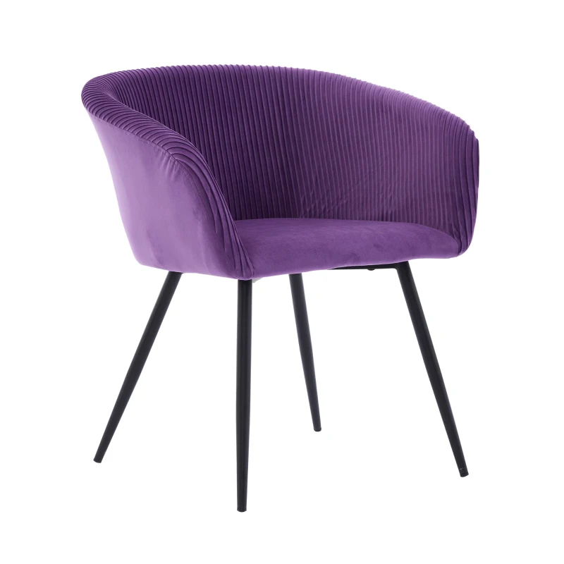 Modern Velvet Dining Chair with Armrests, Cushioned Bucket Seat, Ergonomic Design, 23" L x 22" W x 30" H, Purple